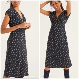 NWT Boden Floral Empyre Waist Midi Dress Black Multicolor Sz 8R